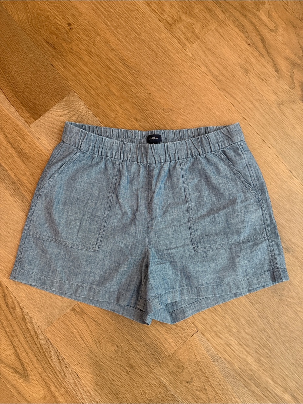 J. Crew Chambray High-Waist Elastic Shorts — Light Blue